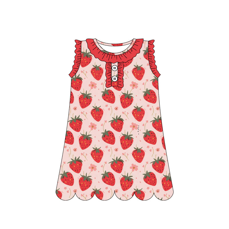 preorder GSD3921 Strawberry Pink Flowers Sleeveless Girls Dress