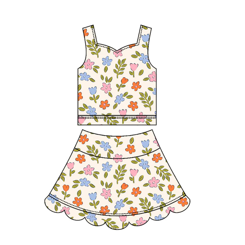 Preorder GSD3947 Yoga Colorful Flowers Sleeveless Skorts Girls Set
