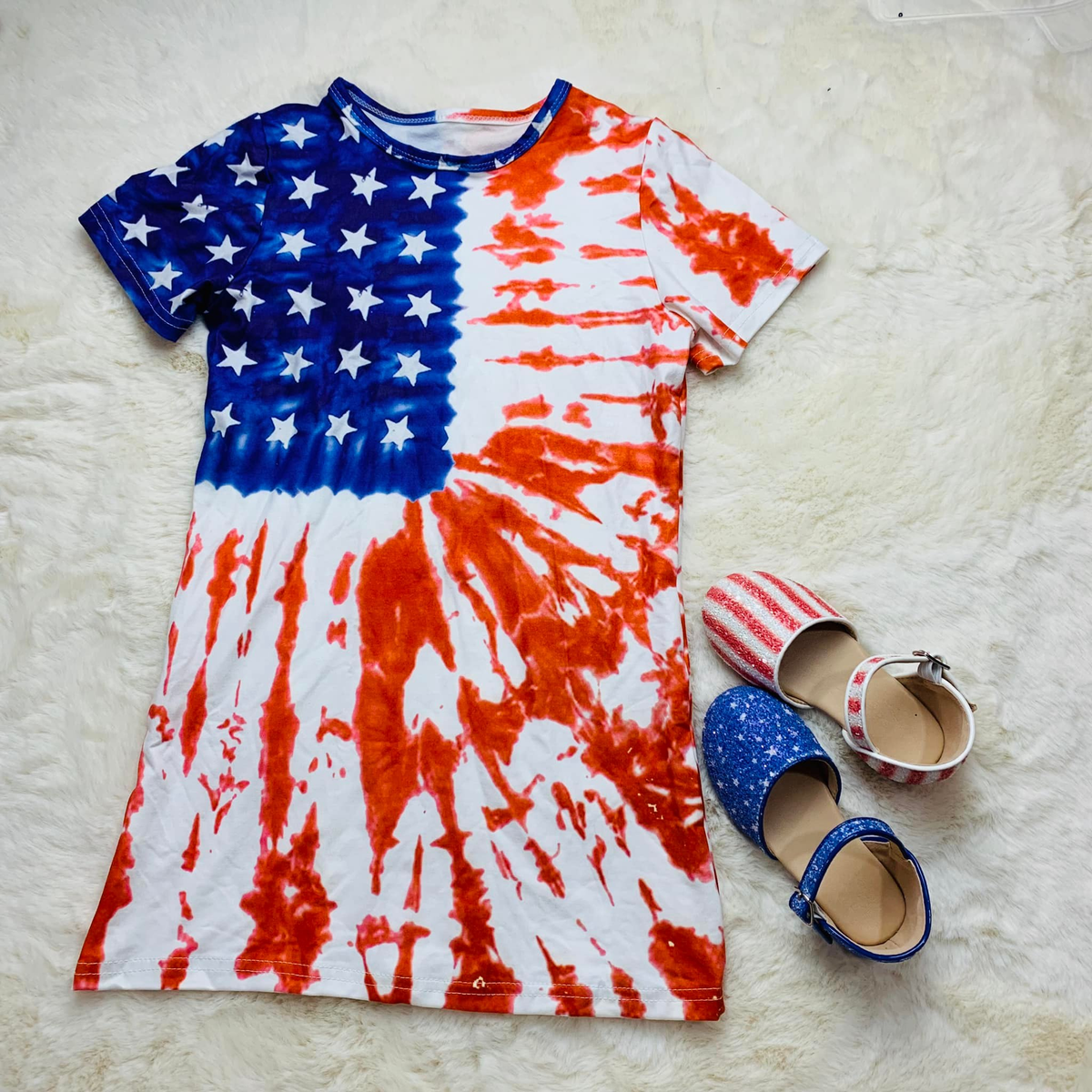 preorder GSD3957 July 4th Star Short Sleeve Girls Dress