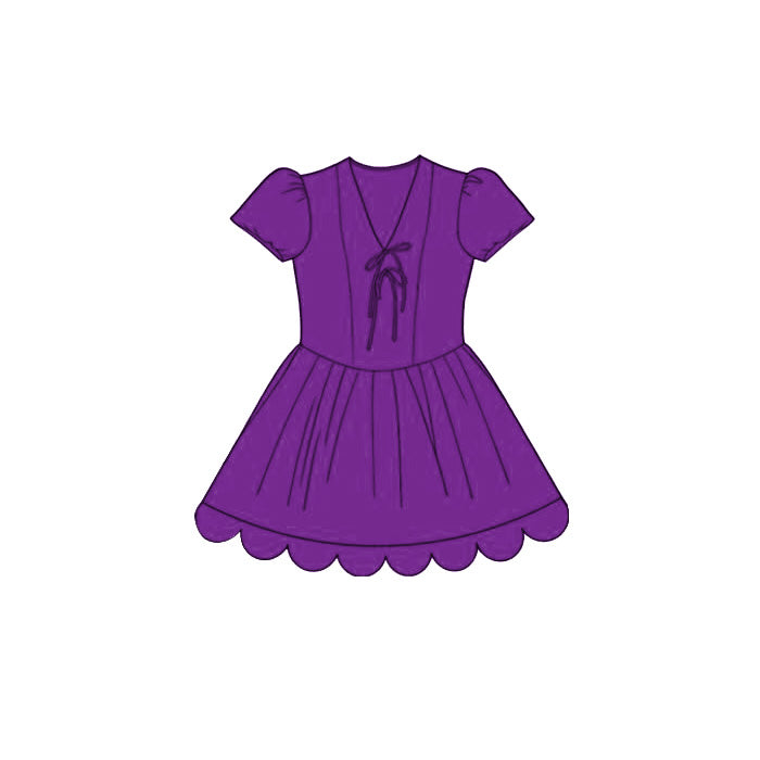 Preorder GSD3997 Purple Scallop Short Sleeve Girls Dress