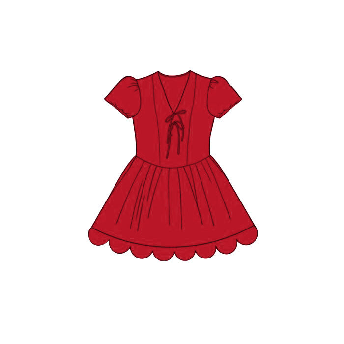 Preorder GSD3999 Red Scallop Short Sleeve Girls Dress
