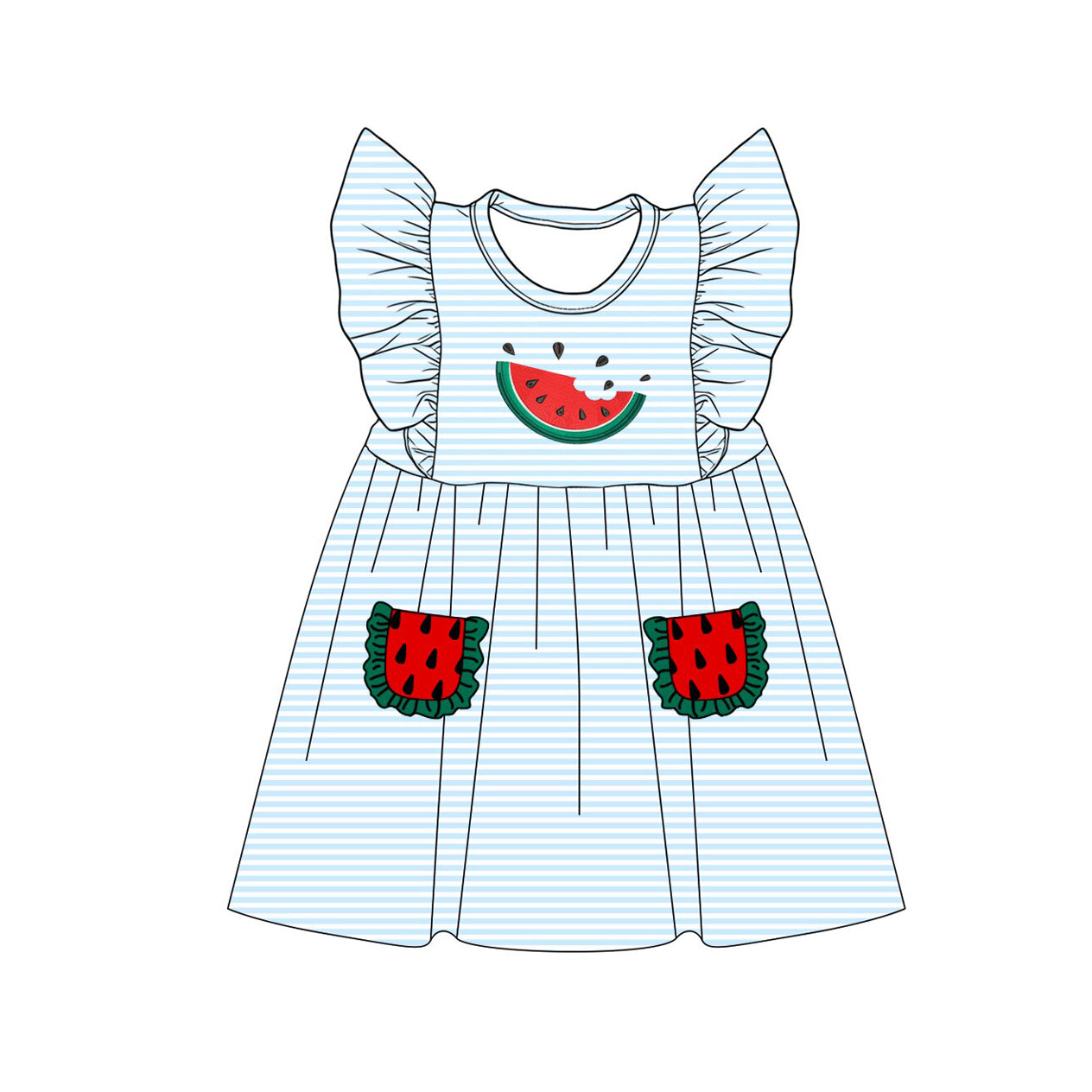 Preorder GSD4001 Summer Watermelon Pockets Flutter Sleeve Girls Dress