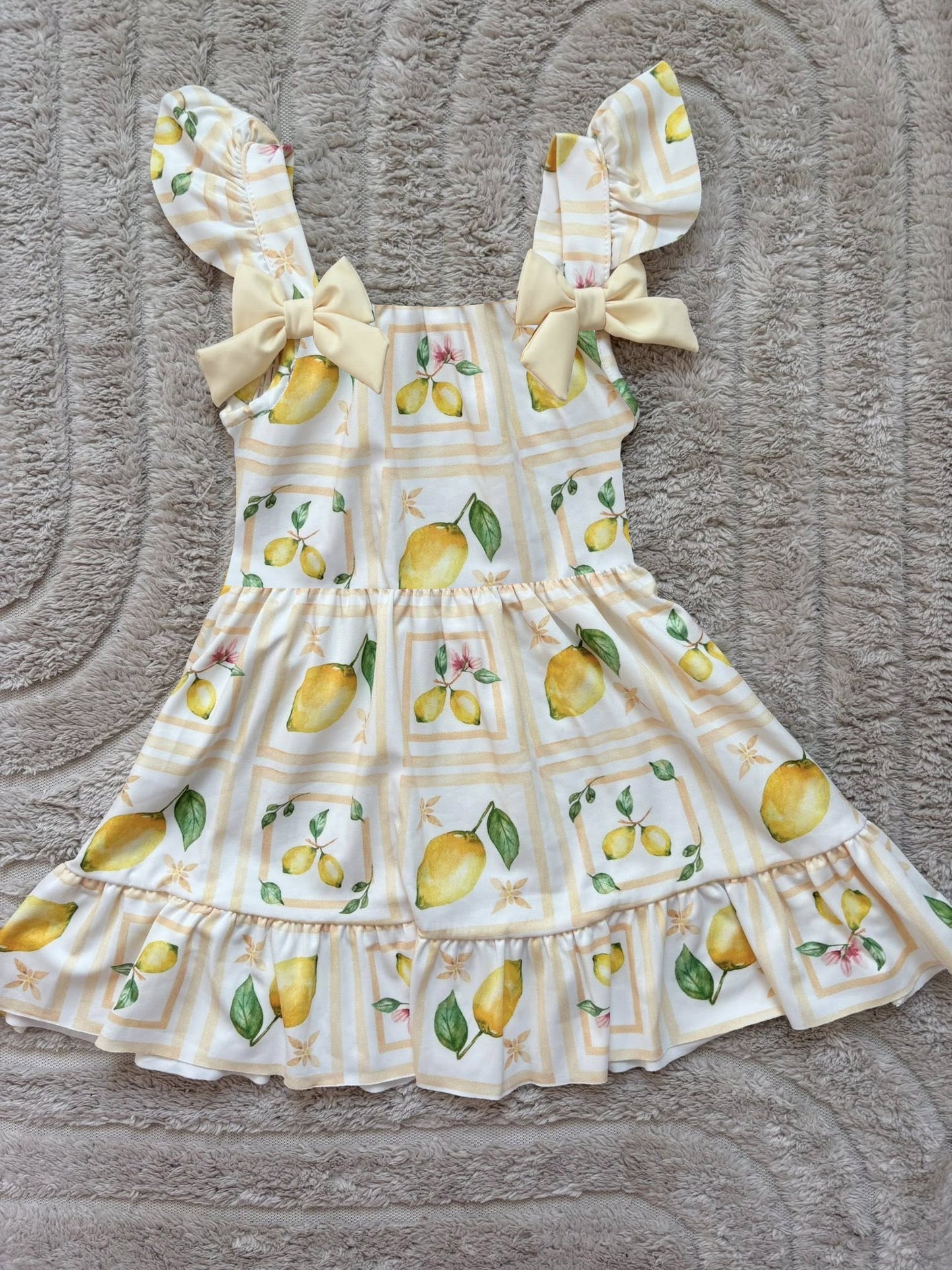 Preorder GSD4003 Lemon Flutter Sleeve Girls Dress