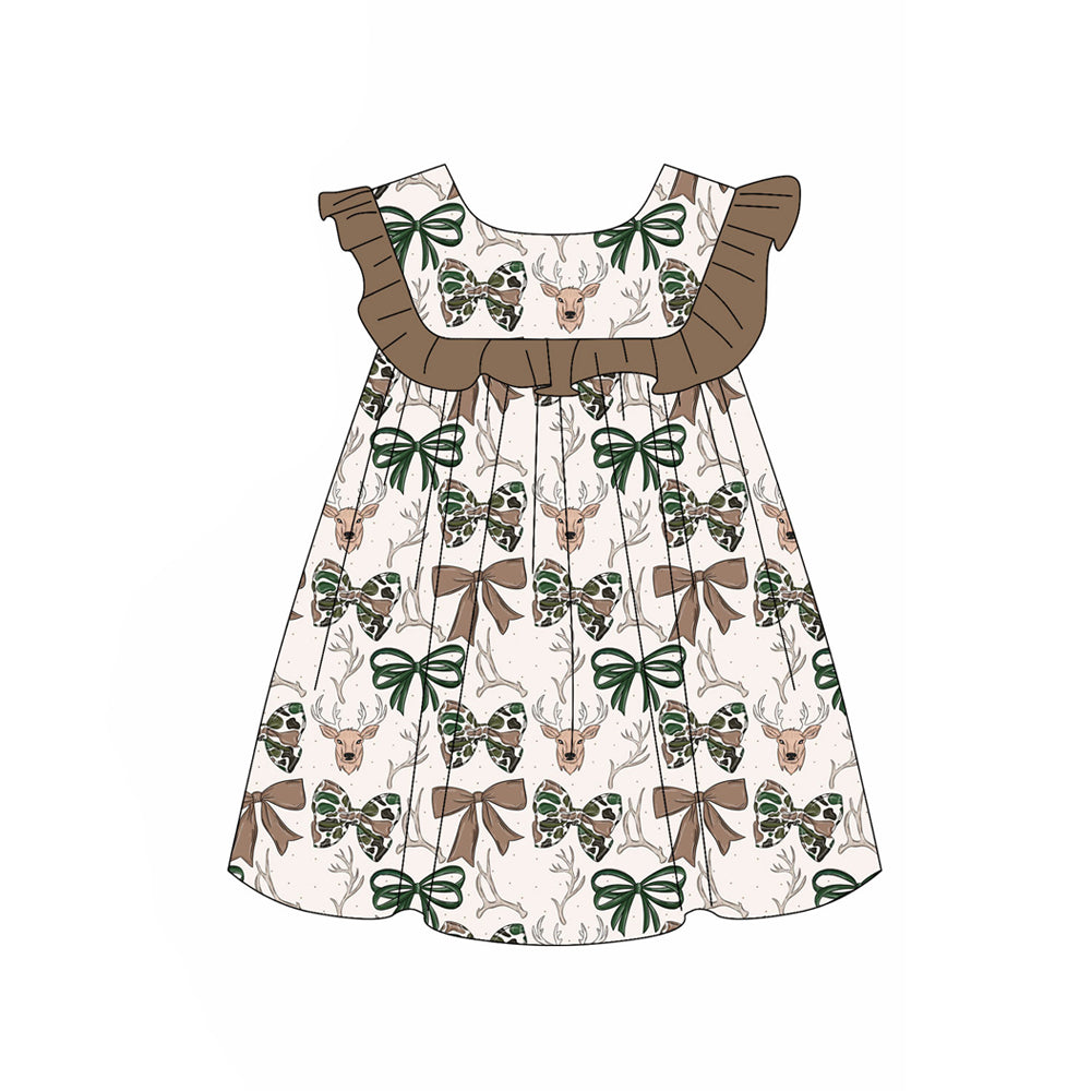 Preorder GSD4004 Deer Camo Bows Flutter Sleeve Girls Dress