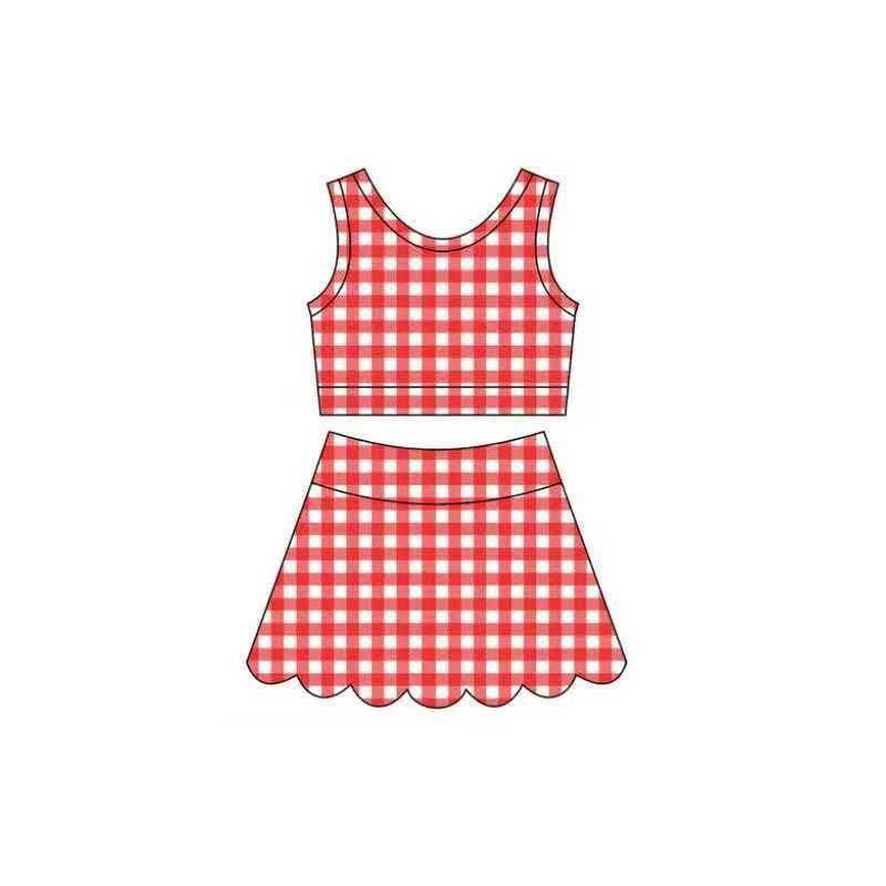 preorder GSD4066 Scallop Red Checkered Sleeveless Skorts Girls Set