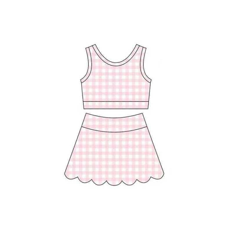 preorder GSD4070 Scallop Pink Checkered Sleeveless Skorts Girls Set
