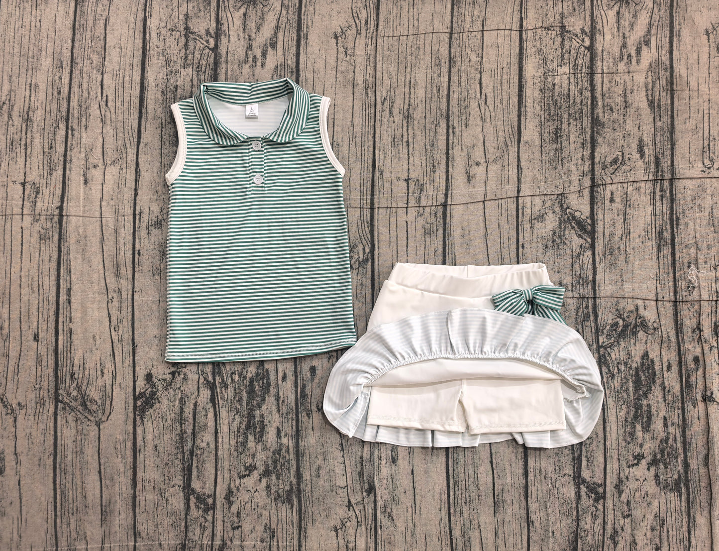 preorder Samples GSD3828 Green Sleeveless Skorts Girls Set