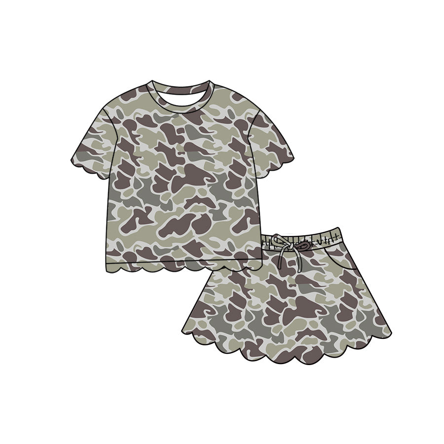 preorder GSD4165 Scallop Hunting Camo Short Sleeve Skorts Girls Set