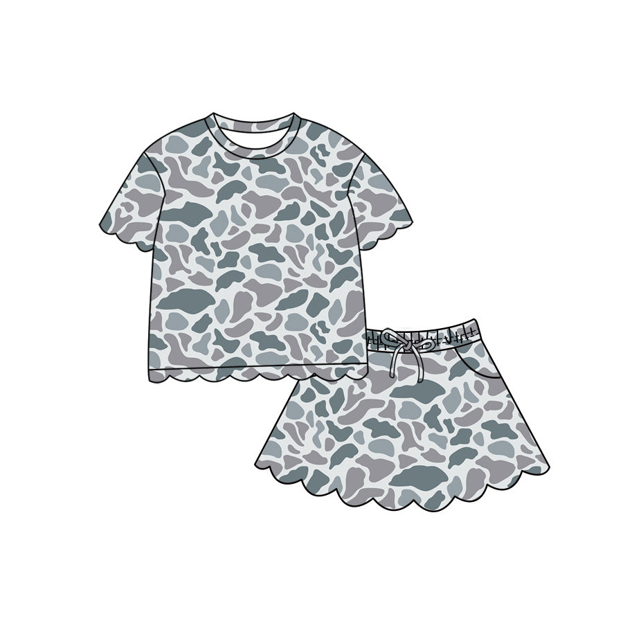 preorder GSD4167 Scallop Hunting Camo Short Sleeve Skorts Girls Set