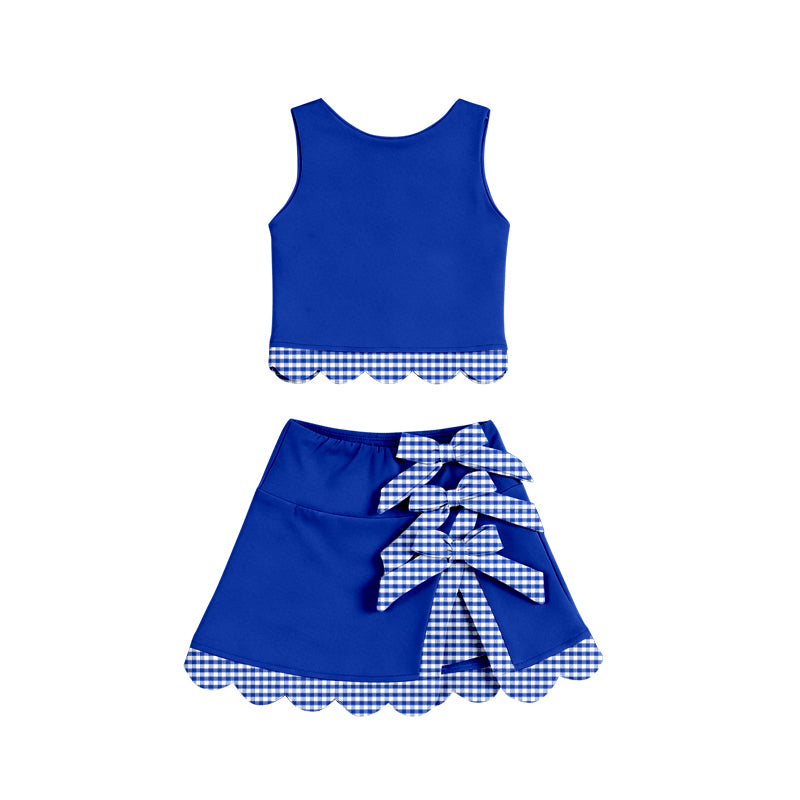 preorder GSD4177 Yoga Scallop Blue Sleeveless Bows Skorts Girls Set