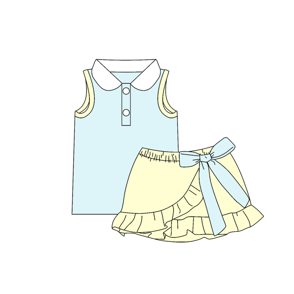 preorder GSD4220 Mint Green Sleeveless Light Yellow Bow Skorts Girls Set