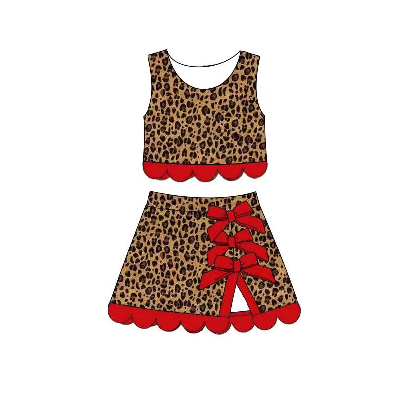 preorder GSD4234 Yoga Leopard Sleeveless Bows Skorts Girls Set