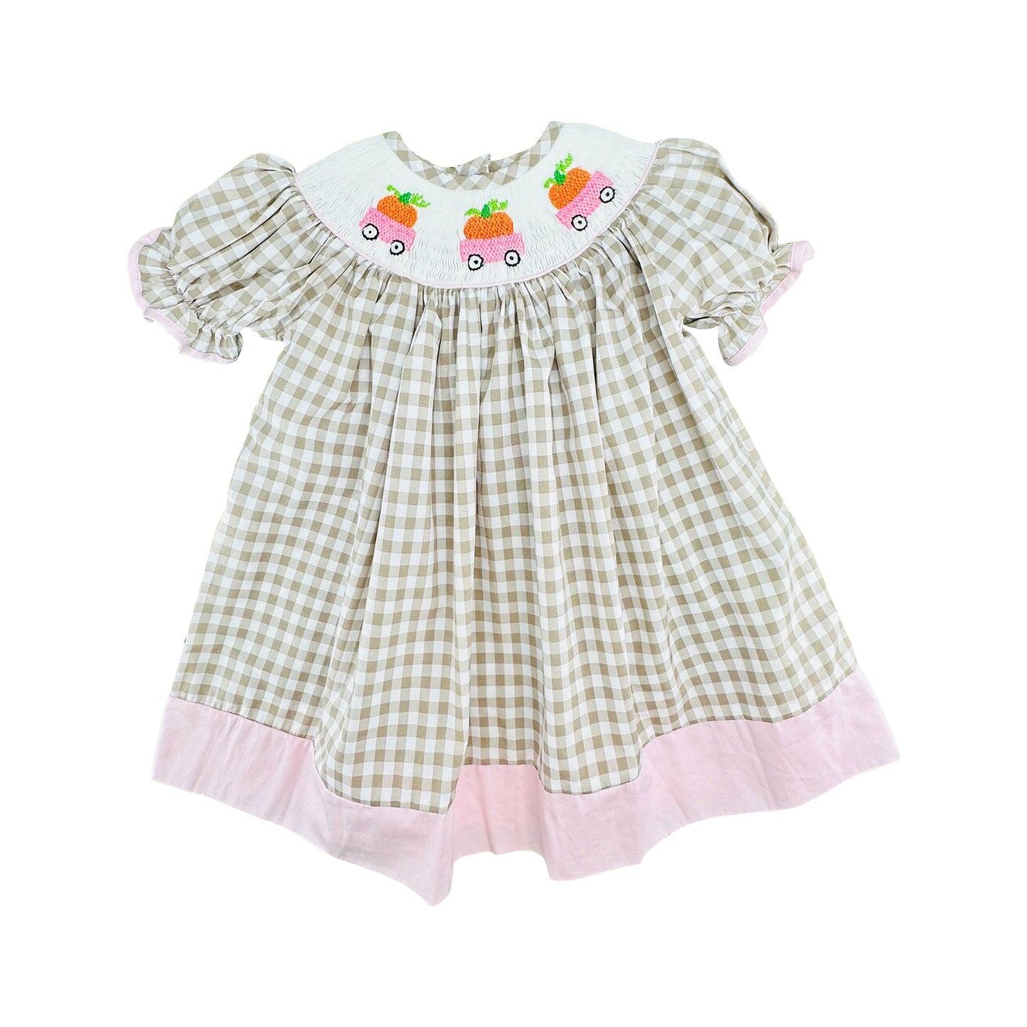 preorder GSD4258 Pumpkin Checkered Short Sleeve Girls Dress