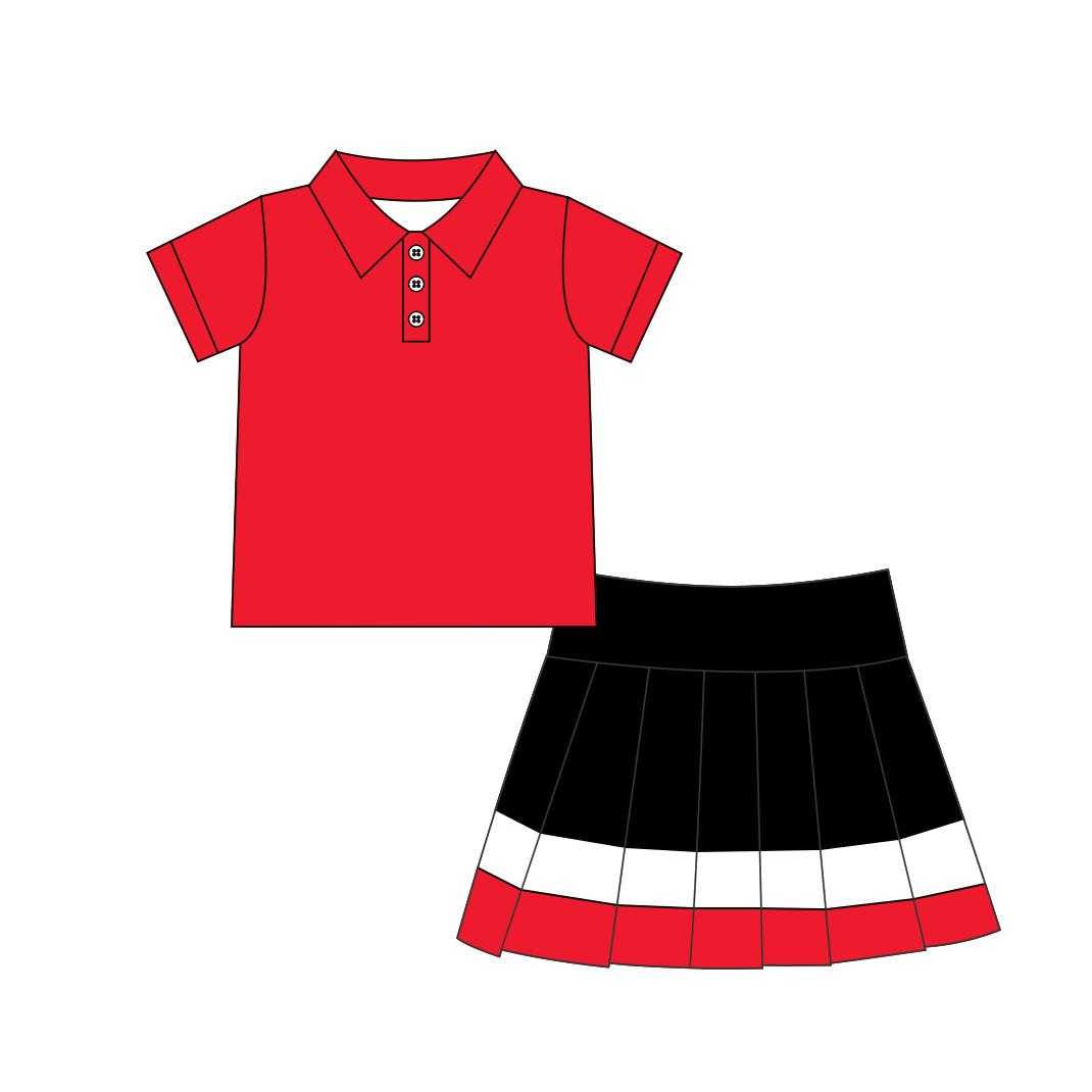 preorder GSD4262 Yoga Red Short Sleeve Black Skirt Girls Set