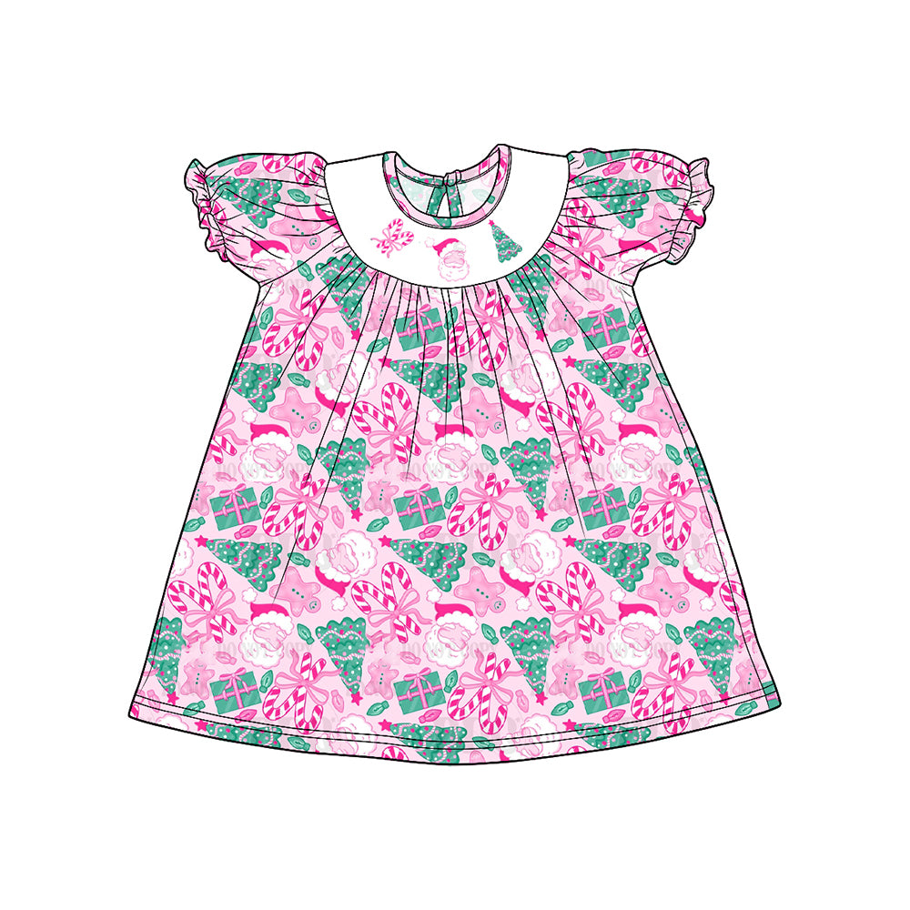 preorder GSD4306 Christmas Santa Tree Cane Candy Short Sleeve Girls Dress