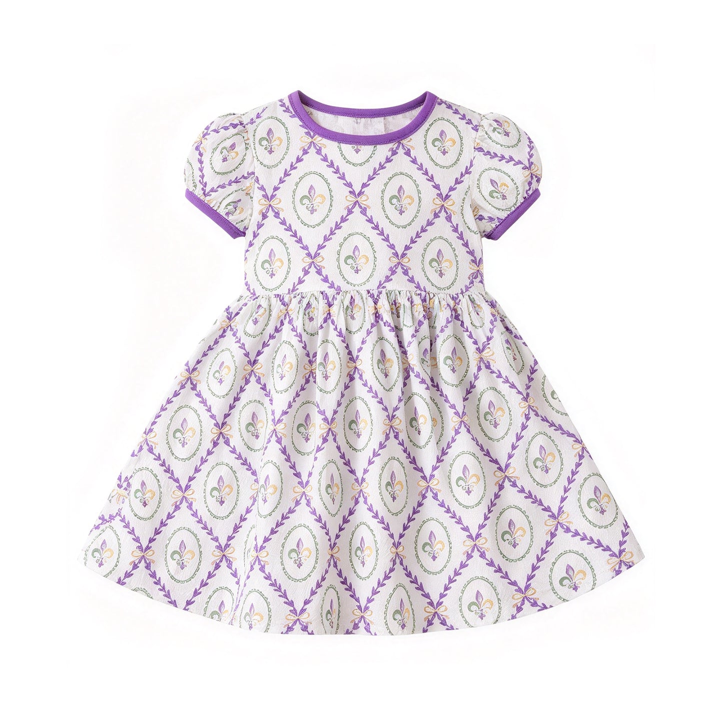 preorder GSD4314 Mardi Gras Printing Short Sleeve Girls Dress