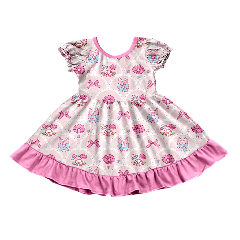 preorder GSD4319 Easter Bunny Rabbit Flowers Hot Pink Short Sleeve Girls Dress