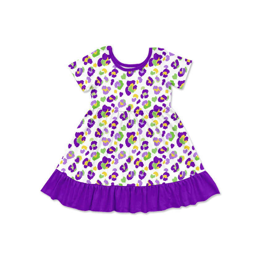preorder GSD4321 St Patrick Leoaprd Purple Short Sleeve Girls Dress