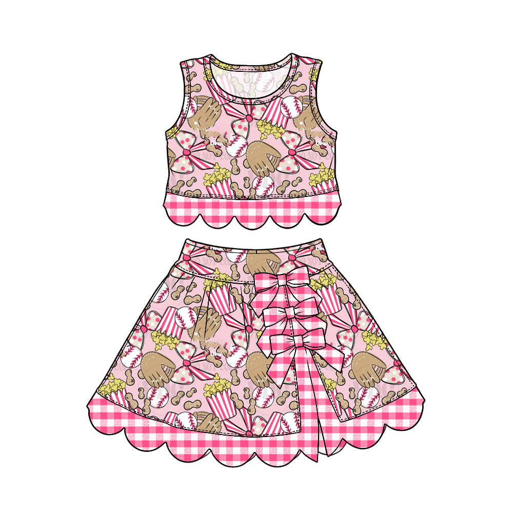 preorder GSD4329 Yoga Baseball Pink Sleeveless Skorts Girls Dress