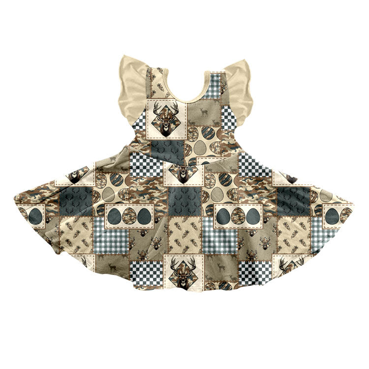 preorder GSD4337 Easter Egg Camo Deer Flutter Sleeve Girls Dress