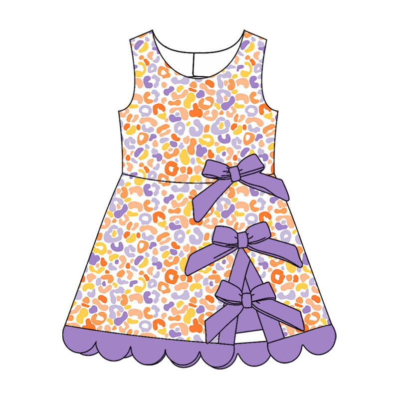 preorder GSD4340 Leopard Bows Sleeveless Skorts Girls Dress