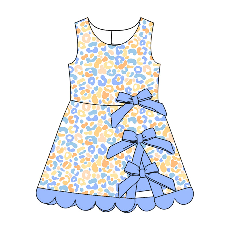 preorder GSD4341 Leopard Bows Sleeveless Skorts Girls Dress