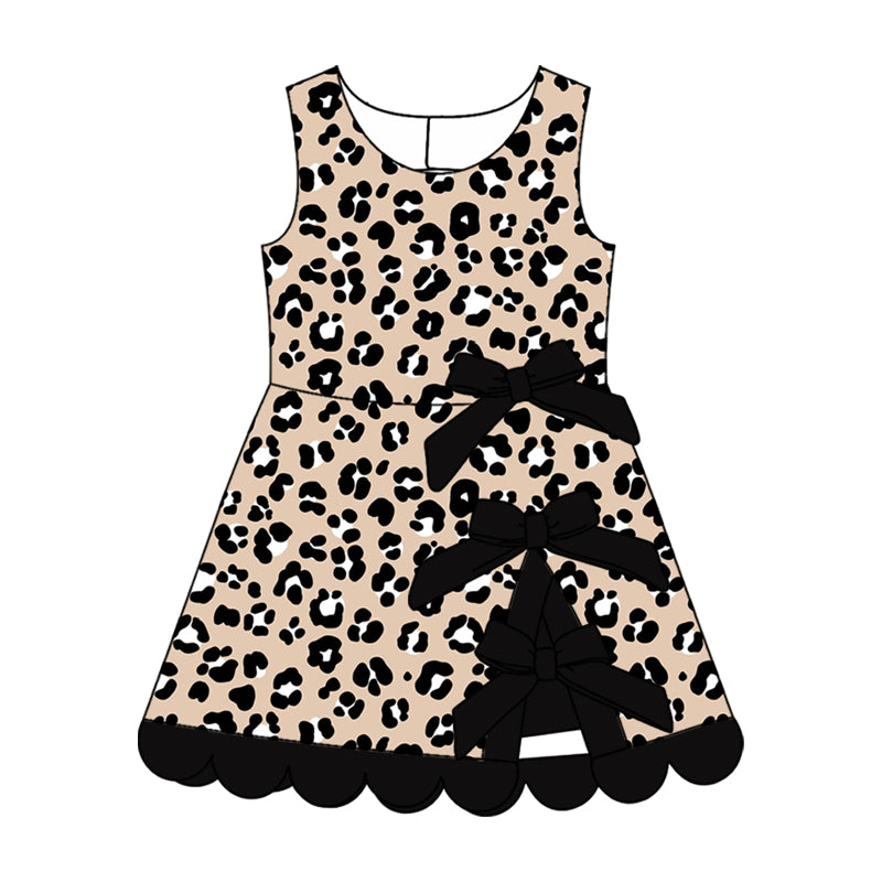 preorder GSD4343 Leopard Bows Sleeveless Skorts Girls Dress