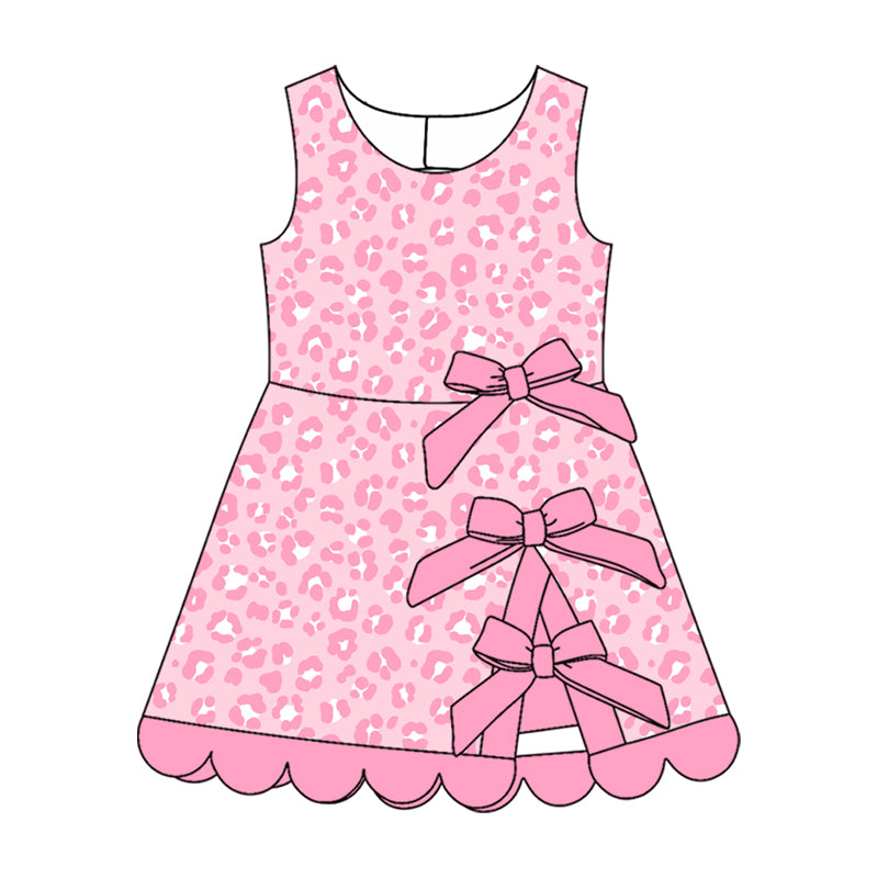 preorder GSD4345 Leopard Bows Sleeveless Skorts Girls Dress
