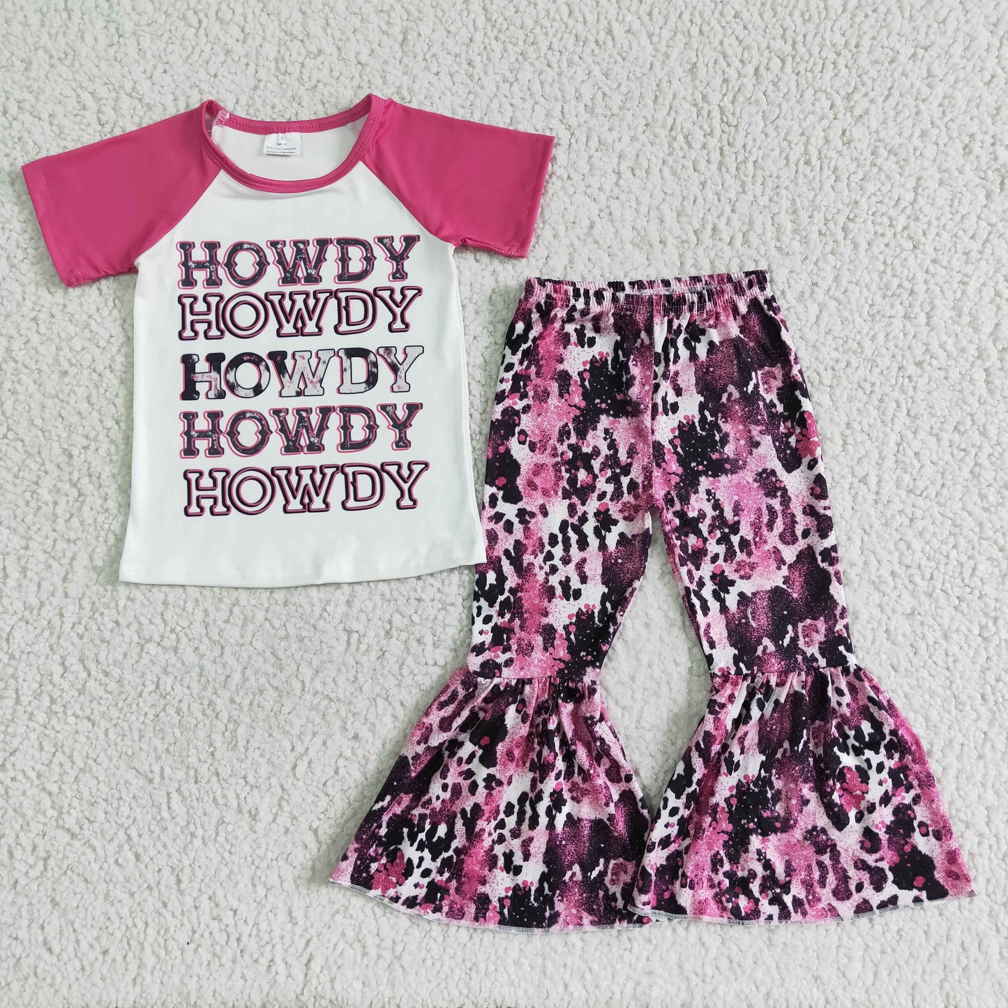 GSPO0018 Howdy Short Sleeve Cow Print Pants Girls Set