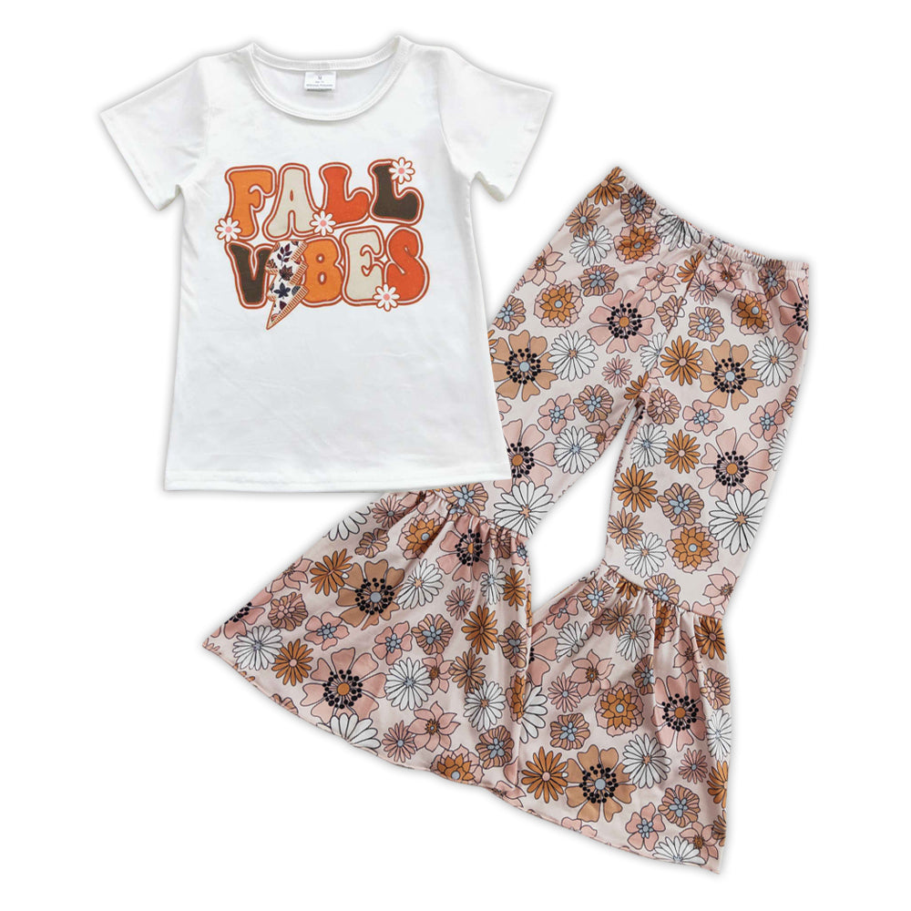 GSPO0866 Fall Vibes short sleeve flowers pants girls set