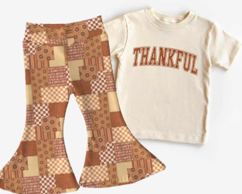 preorder GSPO0904 Thankful short sleeve flowers pants girls set