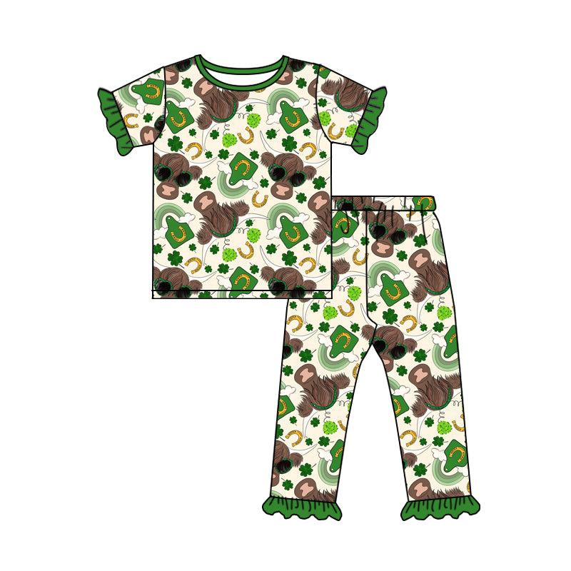 preorder GSPO0945 Saint Patrick highland cow short sleeve pants girls set