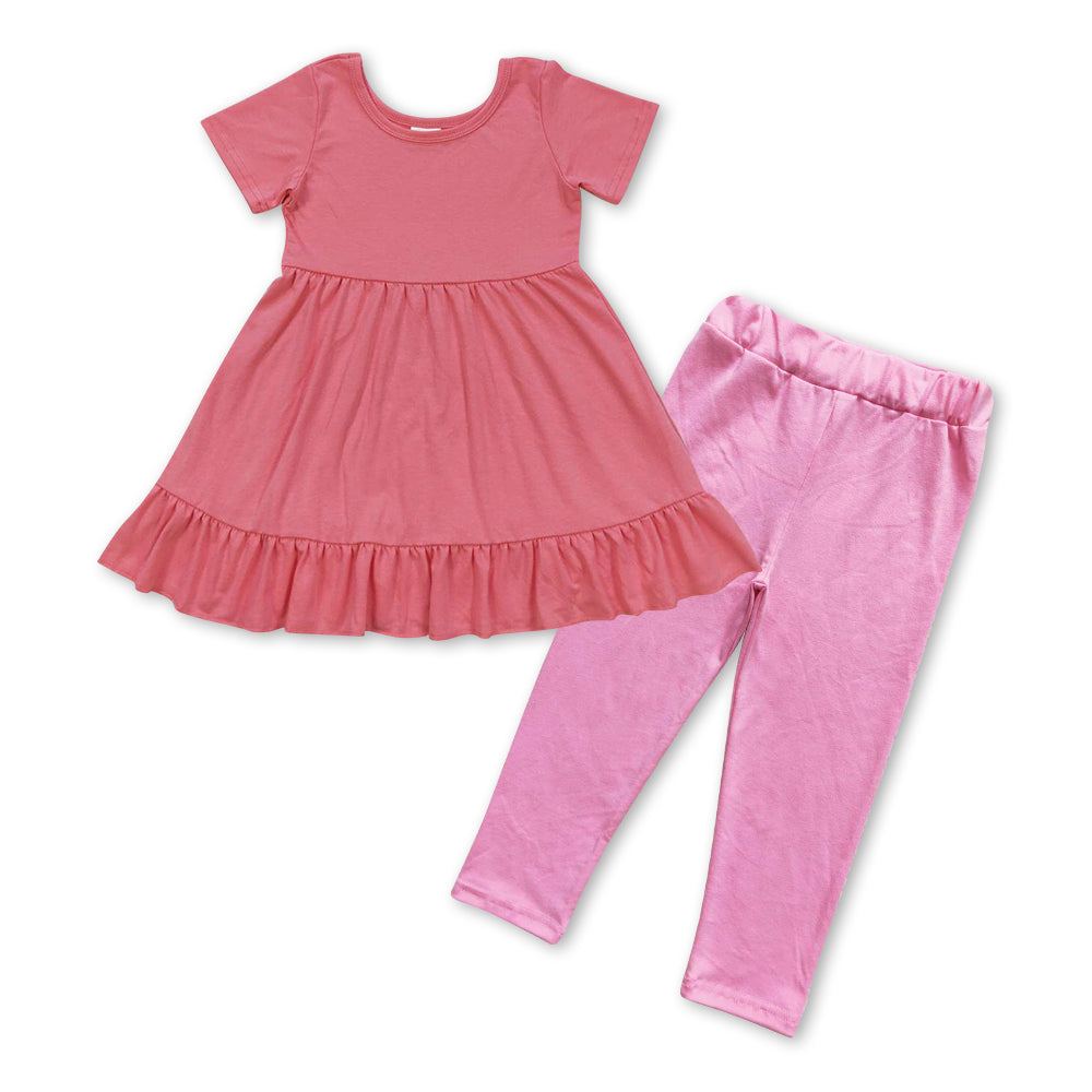 GSPO0946 Watermelon red short sleeve dress pink cotton pants girls set