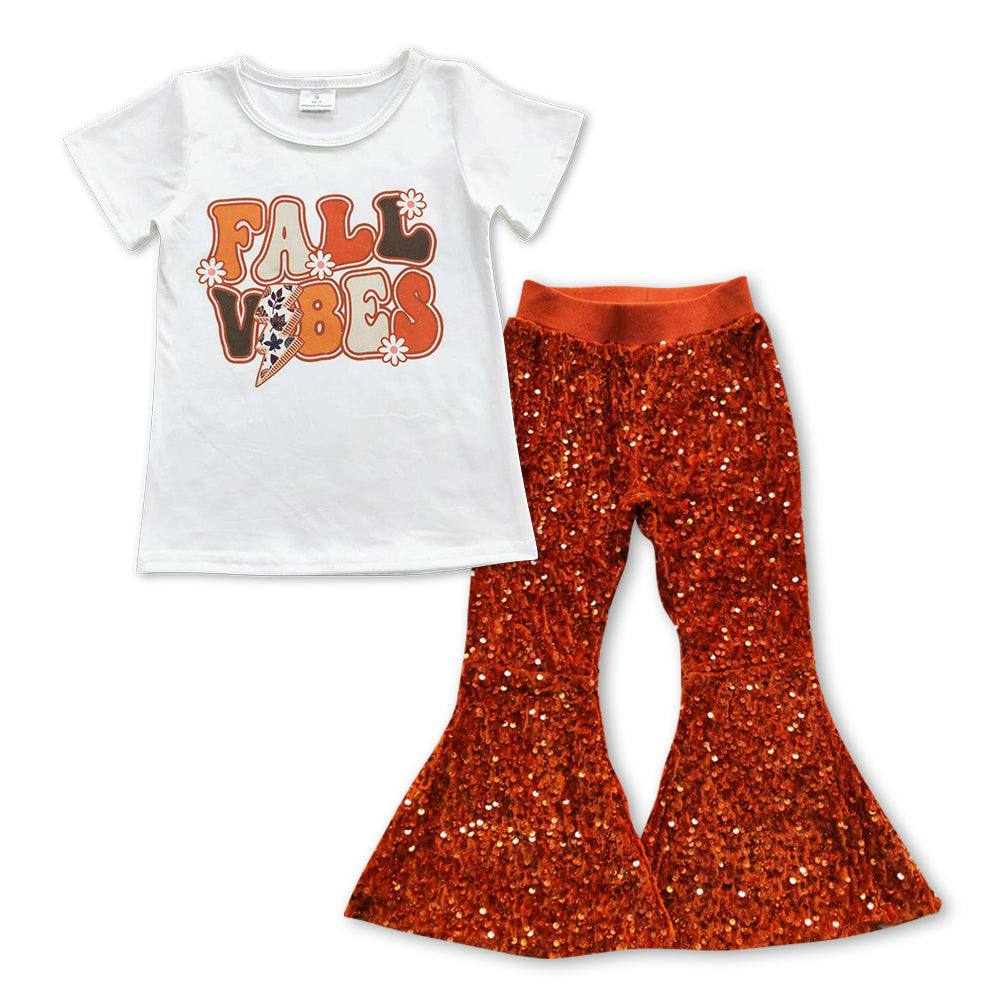 GSPO0955 Fall vibes short sleeve red sequin pants girls set