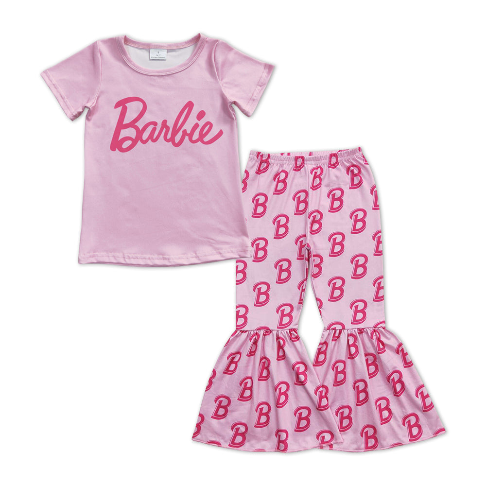 GSPO1012 BA cartoon pink short sleeve pink pants girls set