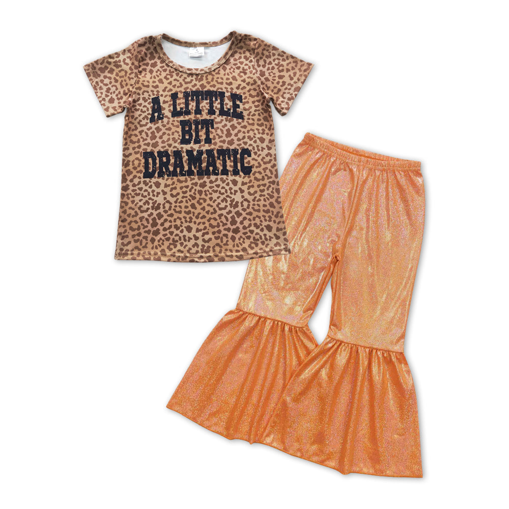 GSPO1071 A little dramatic leopard short sleeve orange disco pants girls set