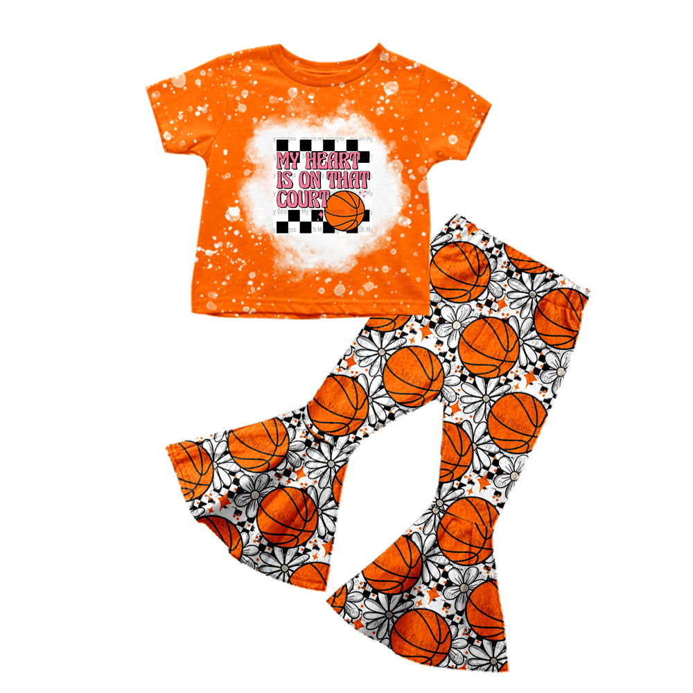 preorder GSPO1237 My Heart Is On That Court Basketball Orange Short Sleeve Girls Set
