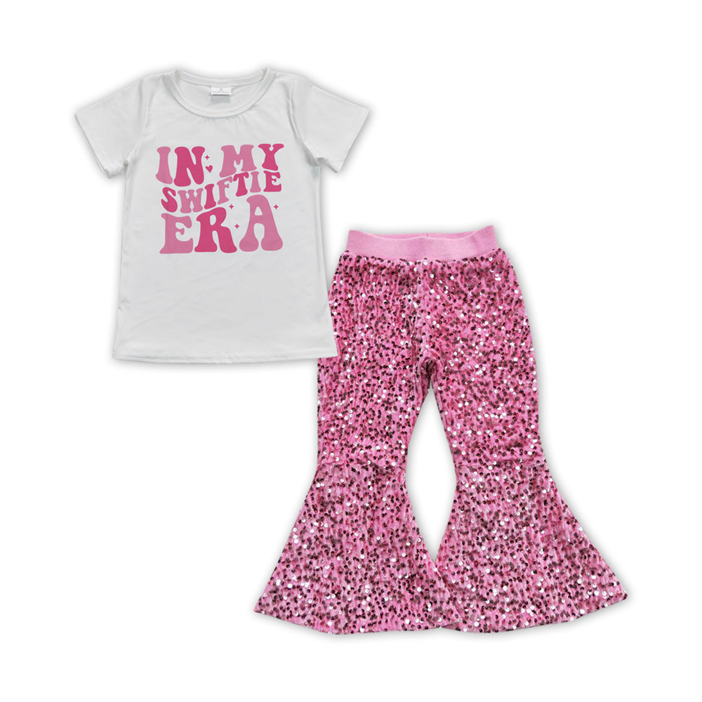GSPO1259 in my era short sleeve pink sequin pants girls set