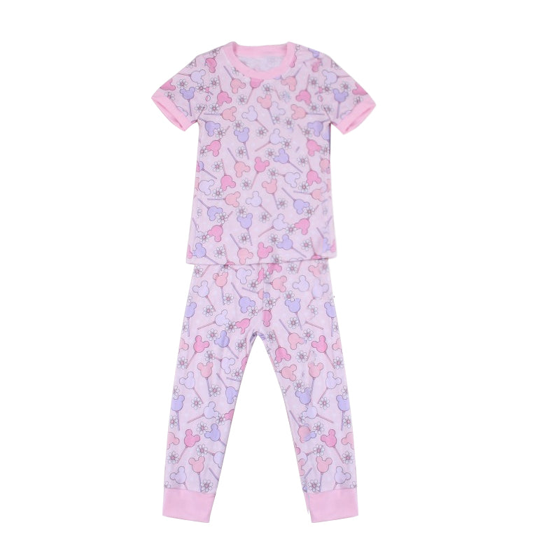 Preorder GSPO1385 Colorful flowers purple pink short sleeve pants girls pajamas