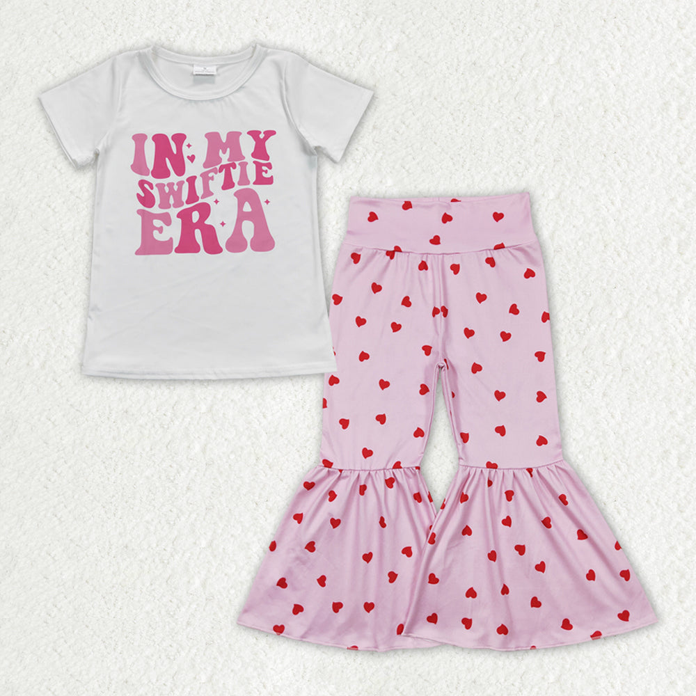 GSPO1400 In My white short sleeve pink heart pants girls set