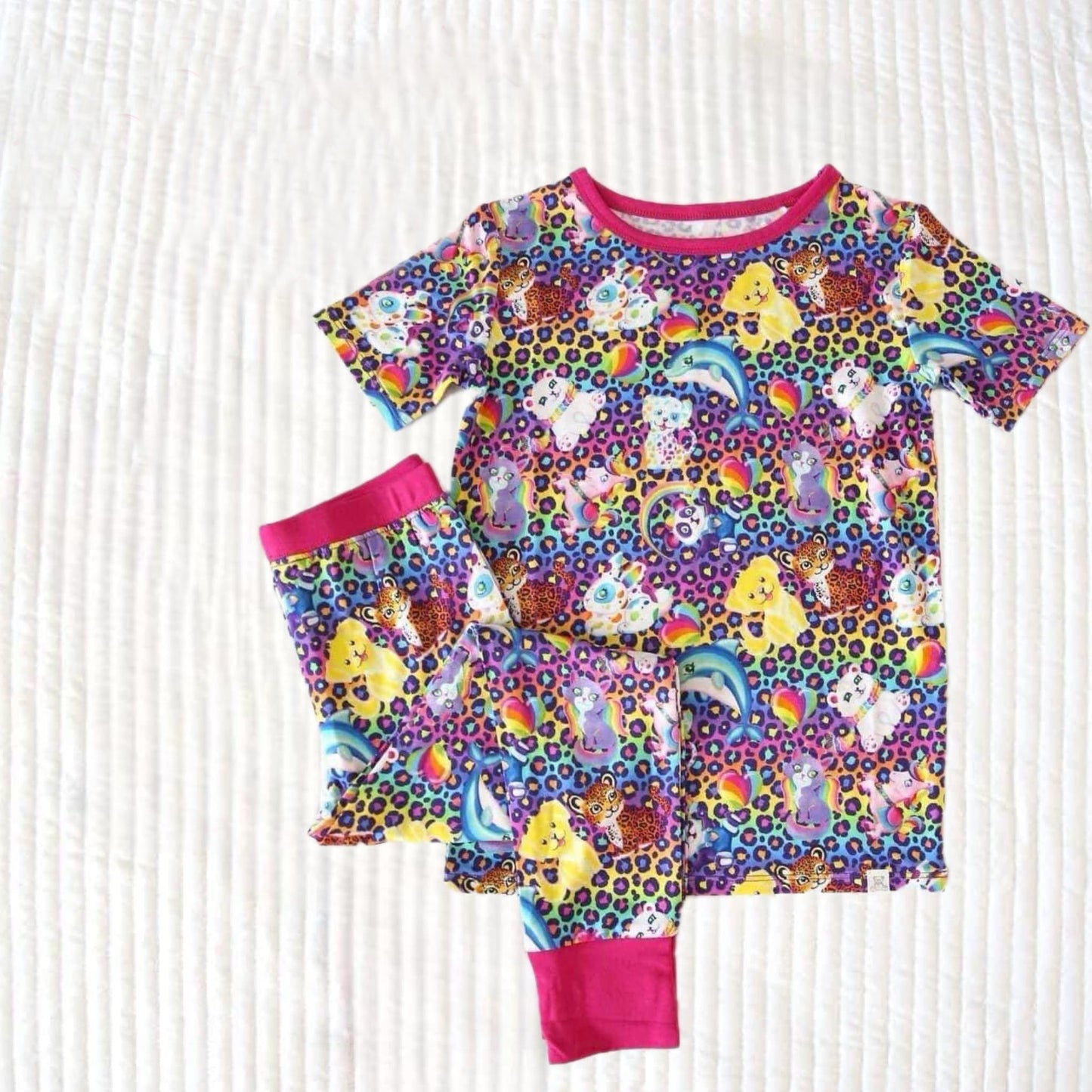 preorder GSPO1418 Cartoon animals LI colorful leopard short sleeve pants girls pajamas