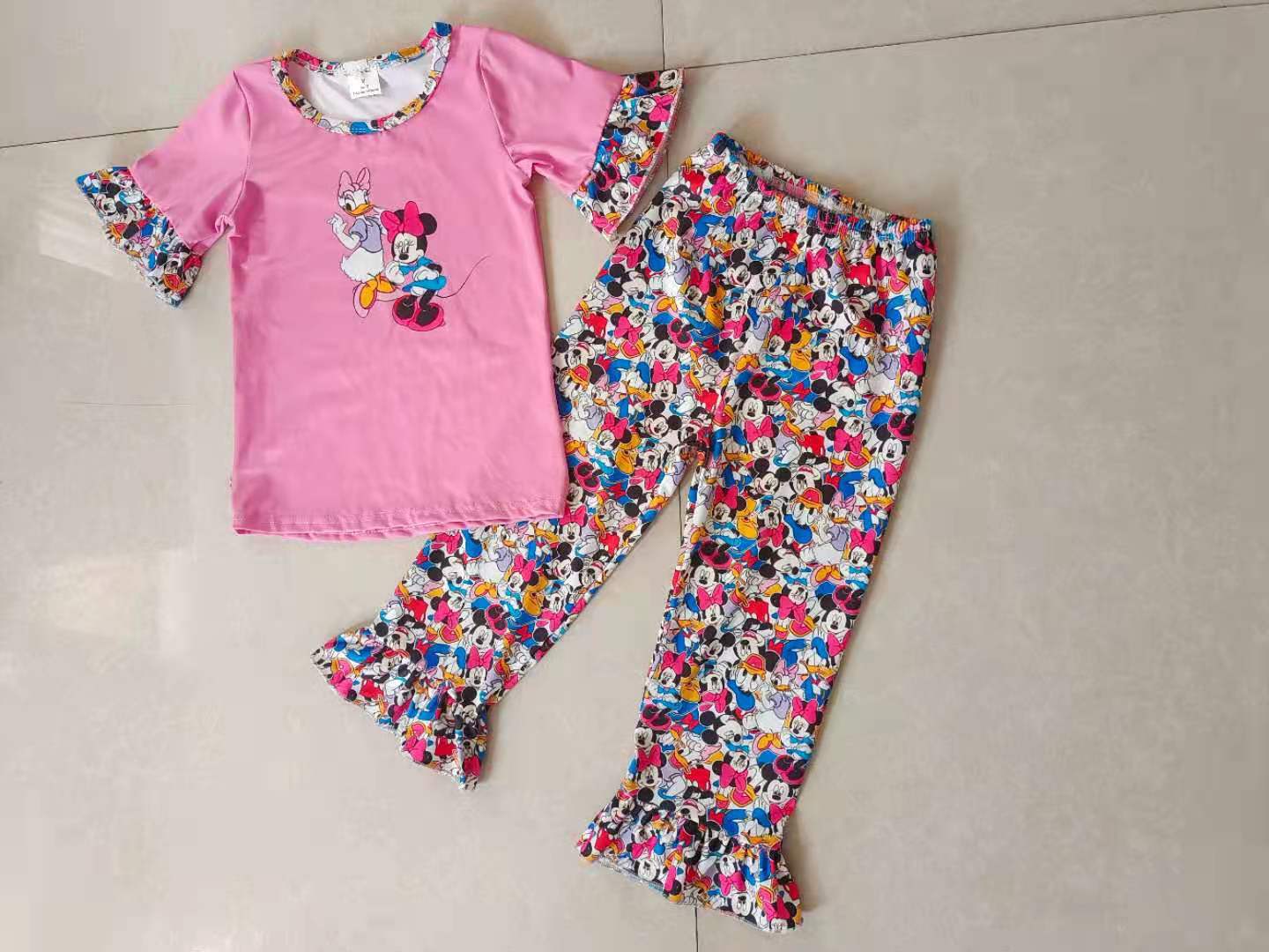 preorder GSPO1428 Cartoon M duck hot pink short sleeve pants girls set