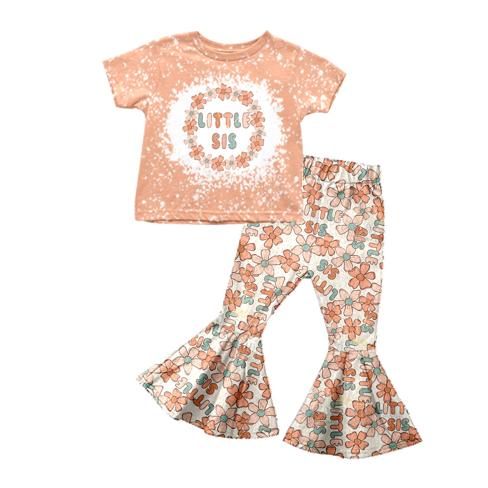 preorder GSPO1466 little sister orange short sleeve flowers pants girls set