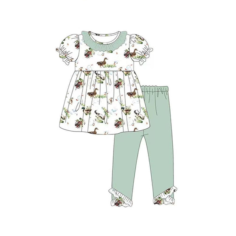 preorder GSPO1553 mallard duck short sleeve green pants girls set