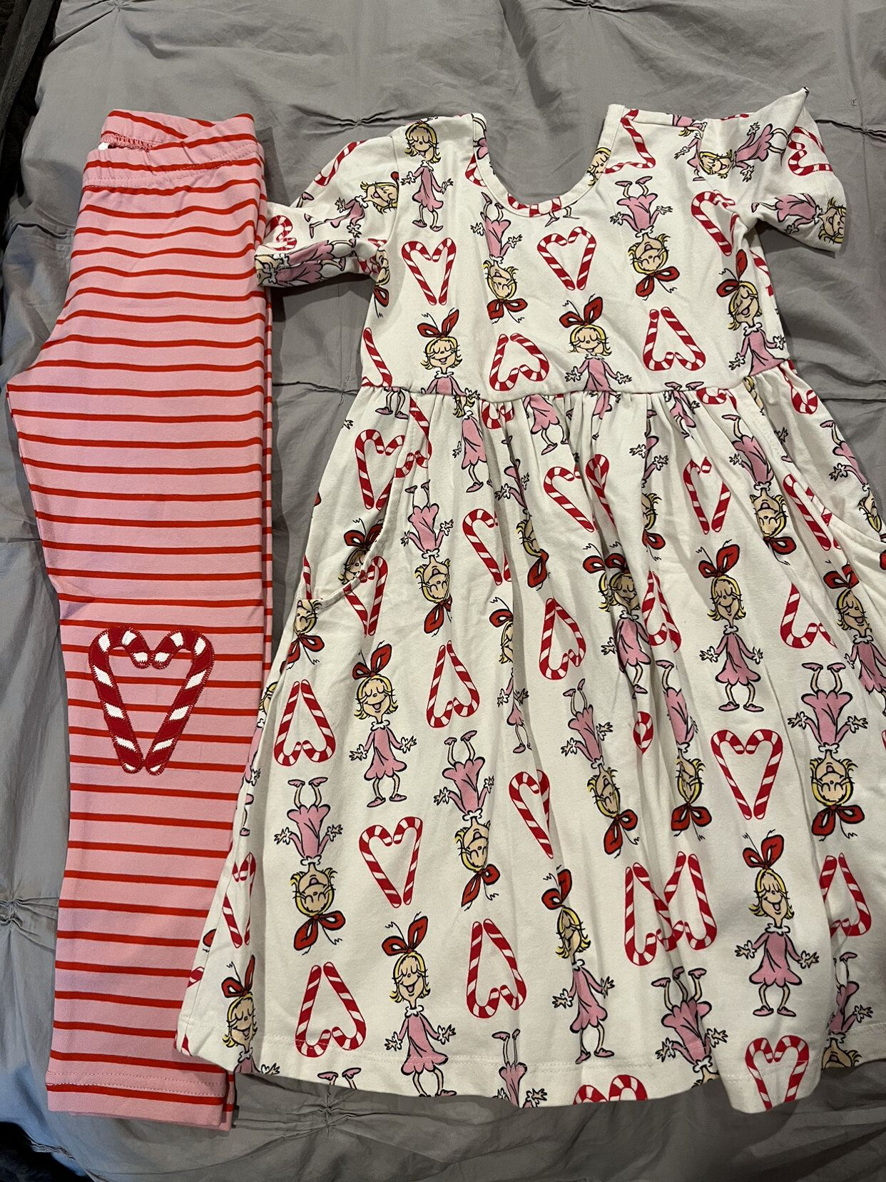 preorder GSPO1625 Christmas cane candy cartoon girl short sleeve red striped pants girls set