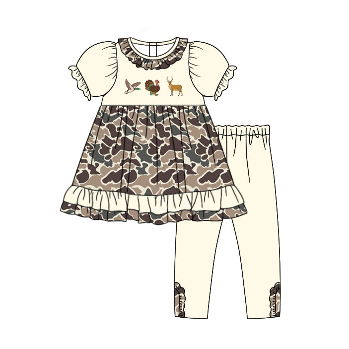 preorder GSPO1626 hunting mallard duck deer turkey camo short sleeve pants girls set
