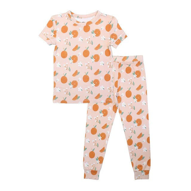 preorder GSPO1650 orange flowers pink short sleeve pants girls pajamas