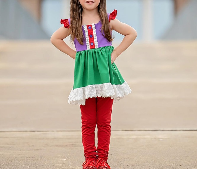 Preorder GSPO1702 cartoon princess purple green flutter sleeve red pants girls set