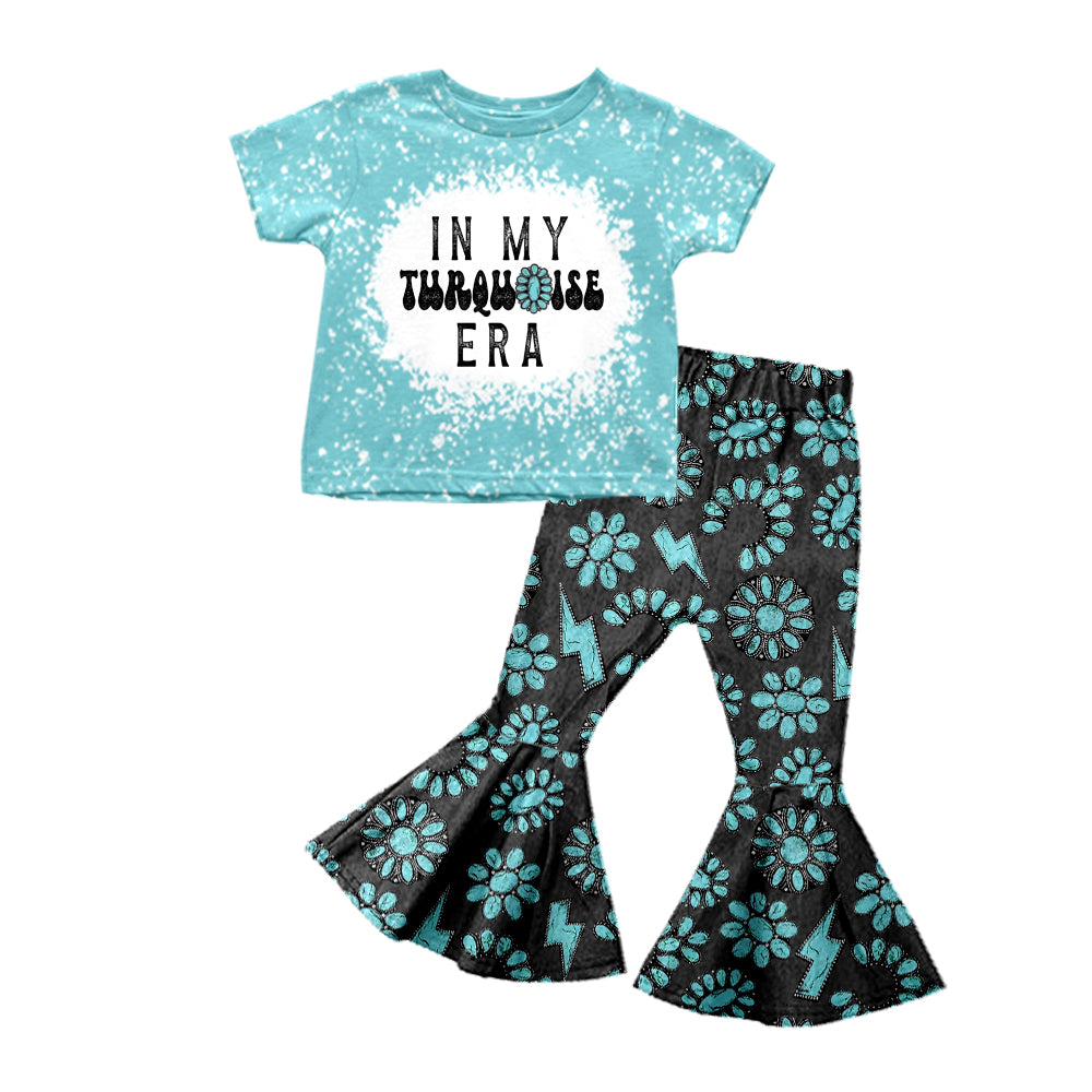 Preorder GSPO1710 in my turquoise era blue short sleeve pants girls set