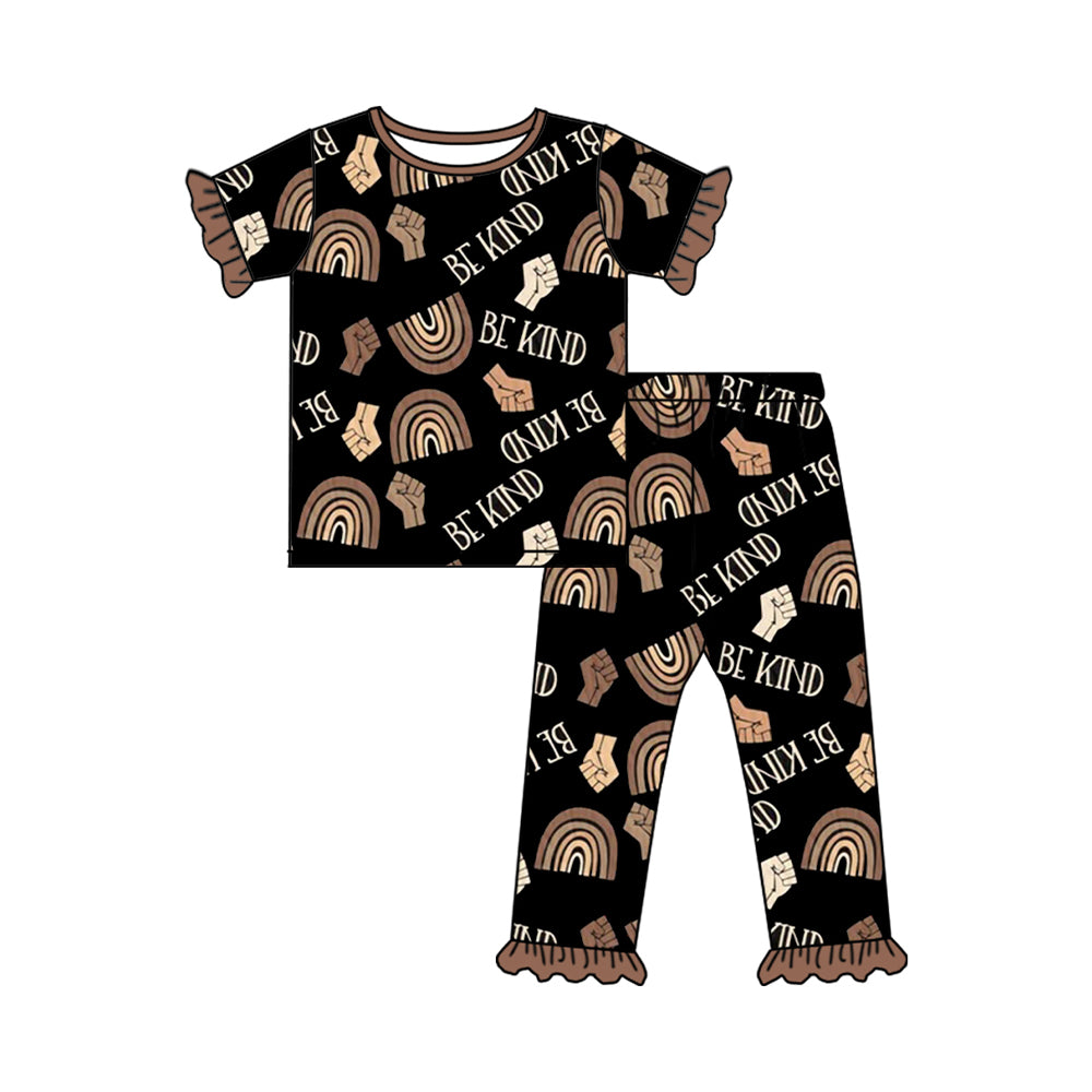 preorder GSPO1728 be kind rainbow black short sleeve pants girls pajamas